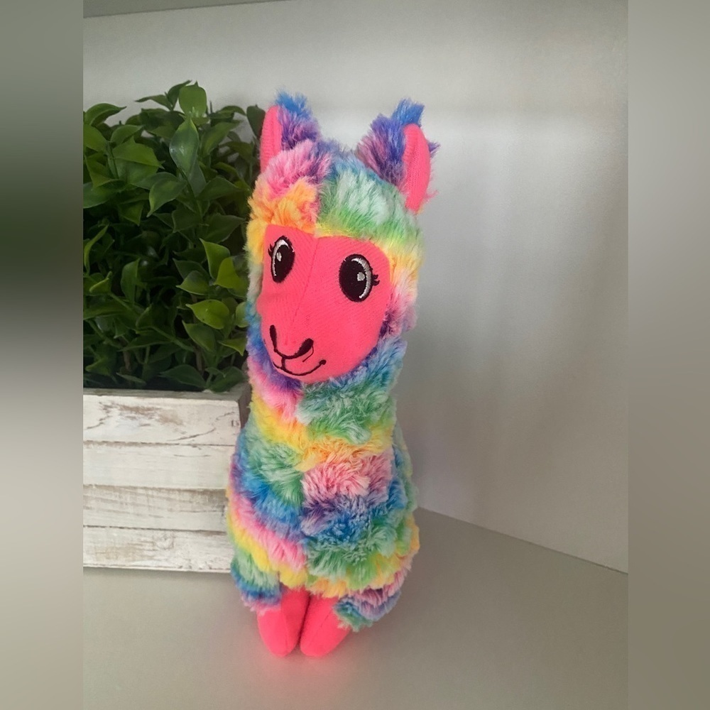 Goffa Rainbow Llama Alpaca Plush Stuffed Animal Toy Big Eyes Multi Colored